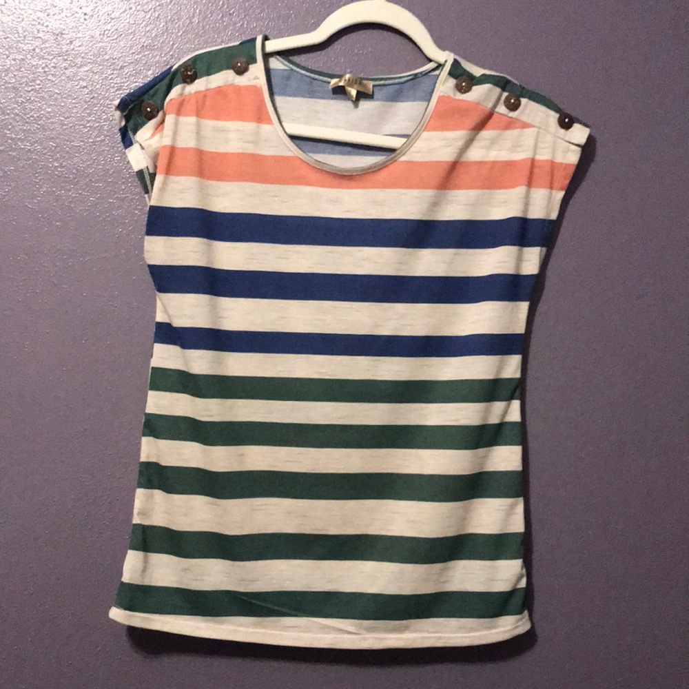 Colorful striped blouse w/button sleeve